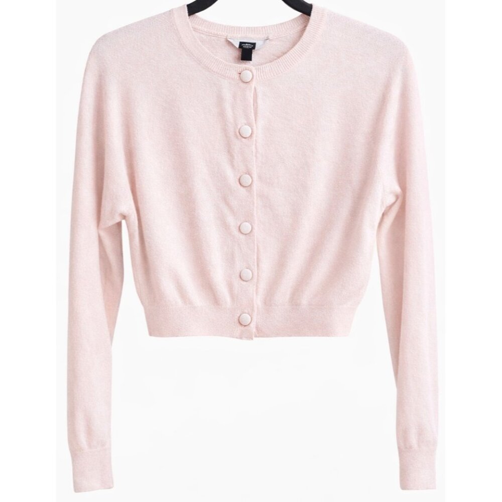 Aqua 100% Cashmere Crewneck Cardigan Cotton Candy Light Pink XS New With Tags - Picture 3 of 15